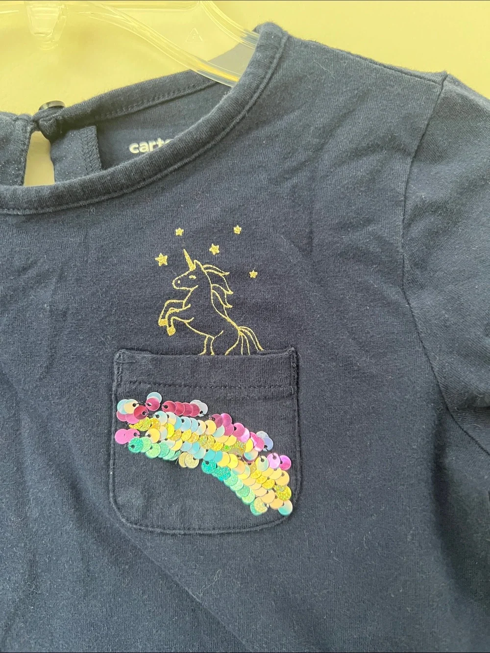 Carter's Navy Long-Sleeve Unicorn Sequin Pocket Shirt